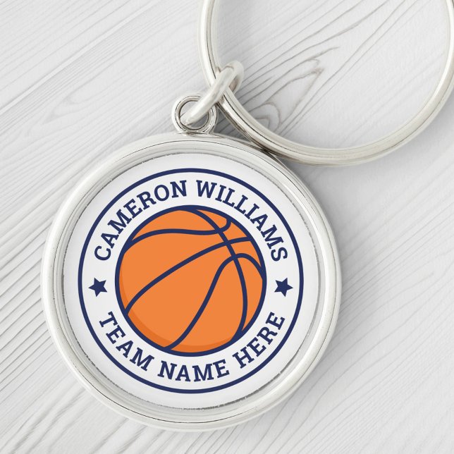 Basketball name and team blue stars white key ring (Creator Uploaded)