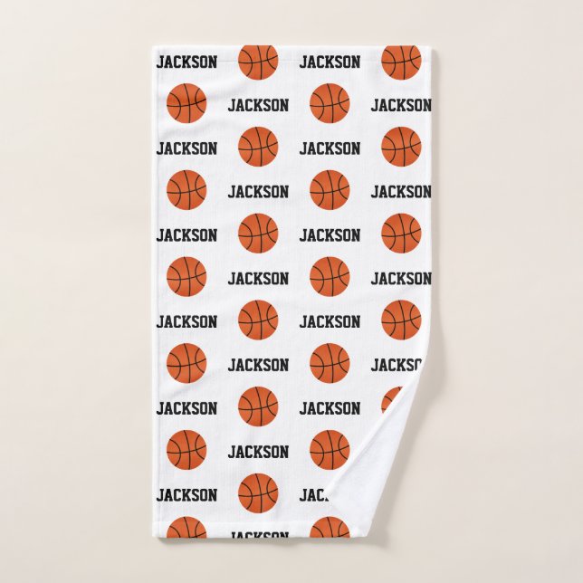 Basketball Name Pattern Kids White Hand Towel (Hand Towel)