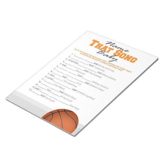 Basketball Name That Song Baby Shower Game Notepad (Angled)