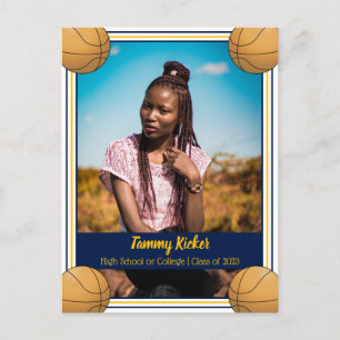 Basketball Navy & Gold Graduation Announcement Postcard