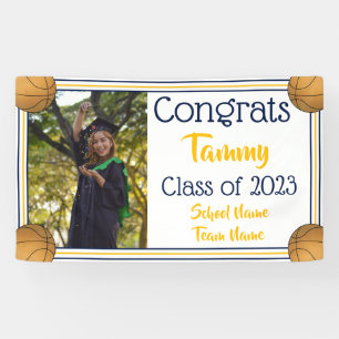Basketball Navy & Gold One Photo Graduation Banner
