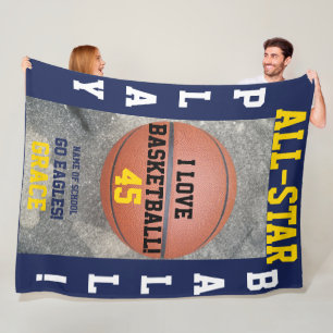 Basketball Navy Team Personalised Fleece Blankets