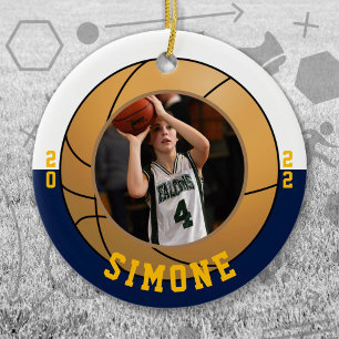 Basketball Navy White Team Colours Ceramic Ornament