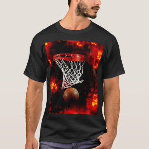 Basketball Net, Ball & Flames T-Shirt