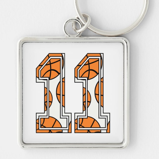 Basketball Number 11 on White Key Ring (Front)