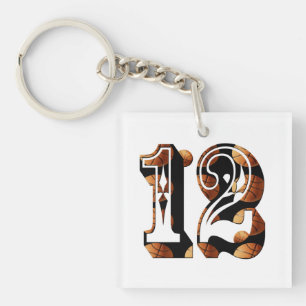 Basketball Number 12 Picture Logo, Key Ring