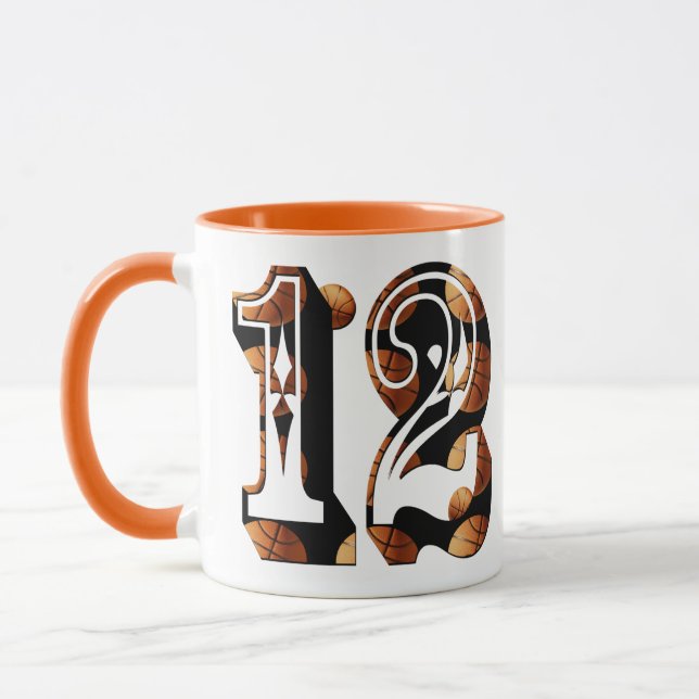 Basketball Number 12 Picture Logo, Mug (Left)