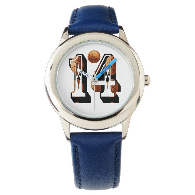 Basketball Number 14 Kids Leather Watch, Watch (Front)