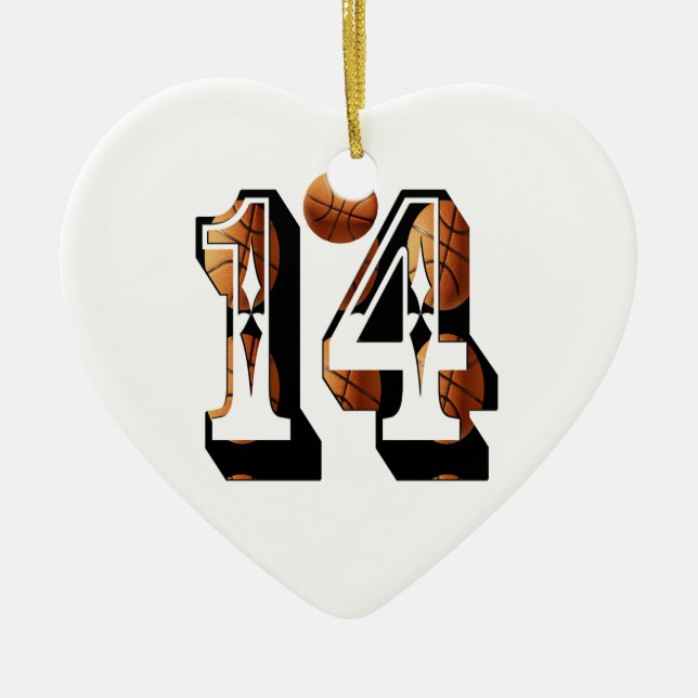 Basketball Number 14 Logo, Ceramic Ornament (Front)