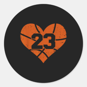 Basketball Number 23 Jersey Funny Basketball Heart Classic Round Sticker