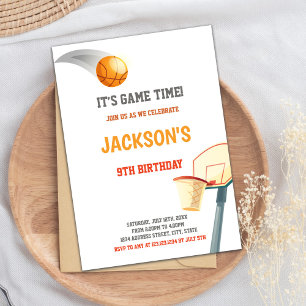 Basketball On Basket Invitations