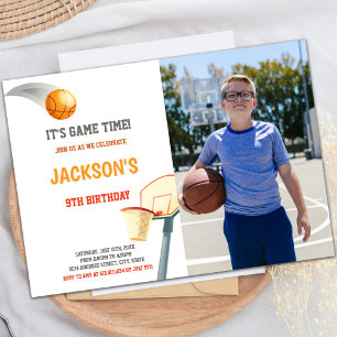 Basketball On Basket Invitations with photo
