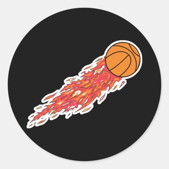 basketball on fire classic round sticker (Front)