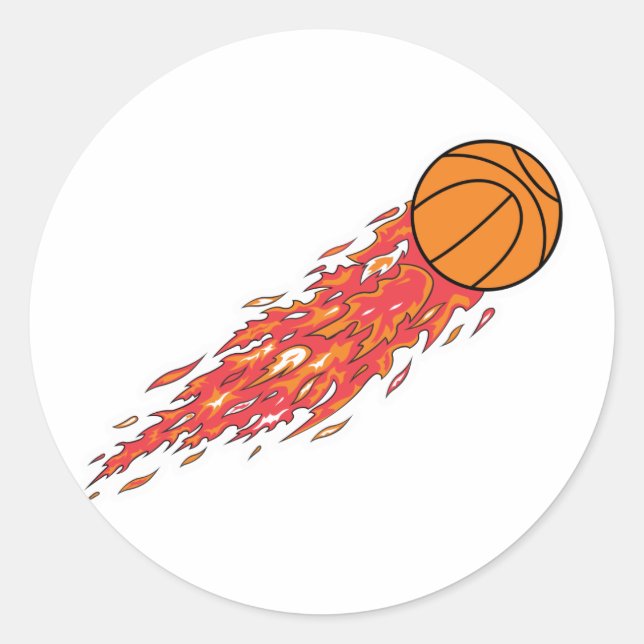 basketball on fire classic round sticker (Front)