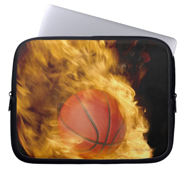 Basketball on fire (digital composite) laptop sleeve (Front)