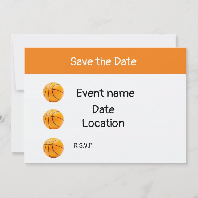 Basketball on white back ground save the date invitation (Front)