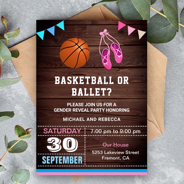 Basketball or Ballet Gender Reveal Party Invitation (Creator Uploaded)