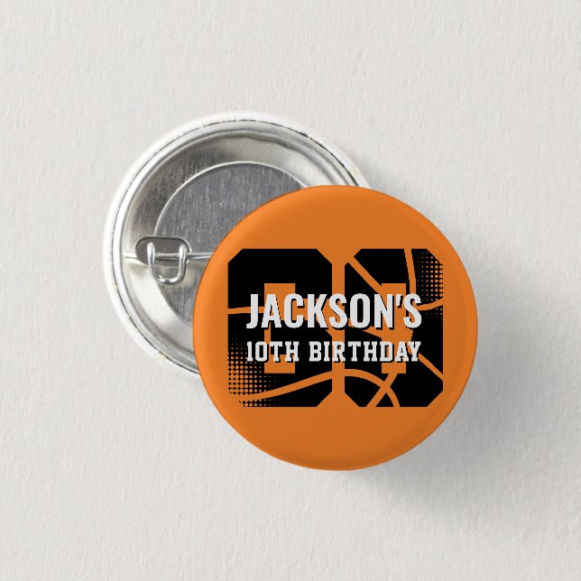 Basketball Orange Black Birthday Personalised 3 Cm Round Badge (Front & Back)