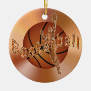 Basketball Ornaments. Vintage Basketball & Player Ceramic Tree Decoration