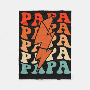 Basketball Papa Dad Retro Groovy Lightning Bolt Fa Fleece Blanket