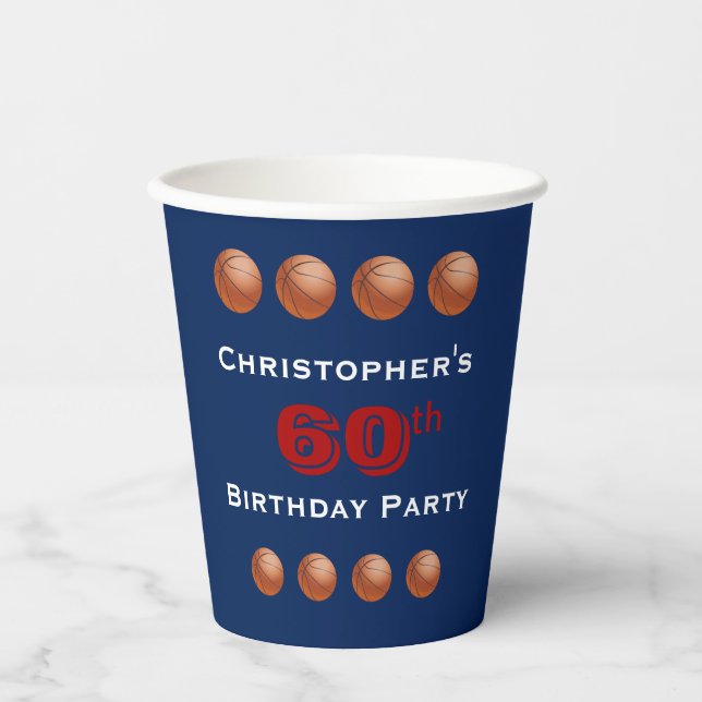 Basketball Paper Cups, 60th Birthday Party Paper P Cups (Front)
