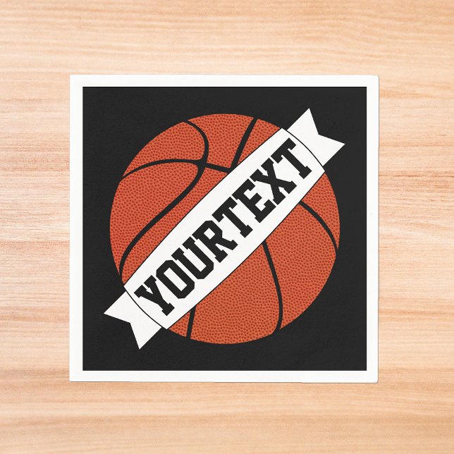 Basketball Party Custom Team Name or Text Sports Napkin (Basketball party napkins with custom team name or text.)