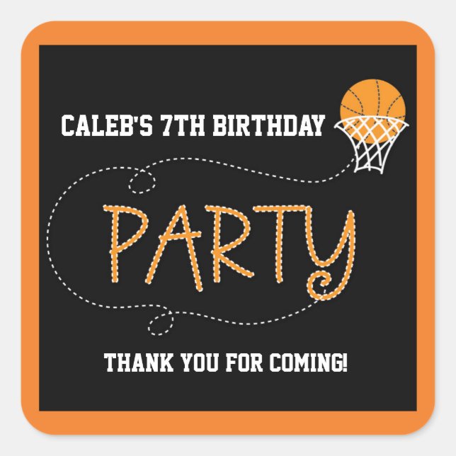 BASKETBALL PARTY TYPOGRAPHY Cute Sticker Label (Front)