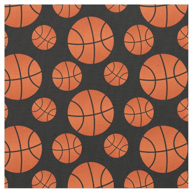 Basketball Pattern Black Background Fabric (Close Up)