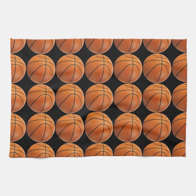Basketball Pattern on Black Kitchen Towel (Horizontal)