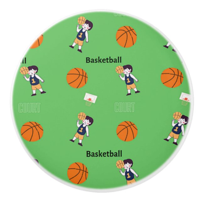Basketball pattern on green ceramic knob (Front)