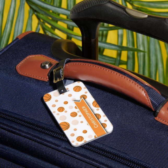 Basketball Pattern on White Luggage Tag (Front Insitu 1)