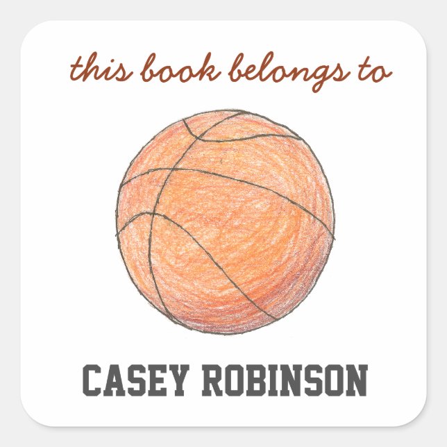 Basketball personalised bookplates for kids square sticker (Front)
