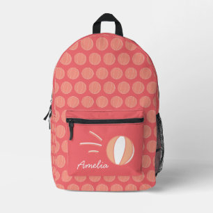 Basketball Personalised Name Coral White Custom Printed Backpack