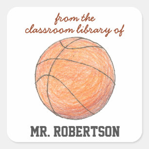 Basketball personalised teacher gift bookplate square sticker