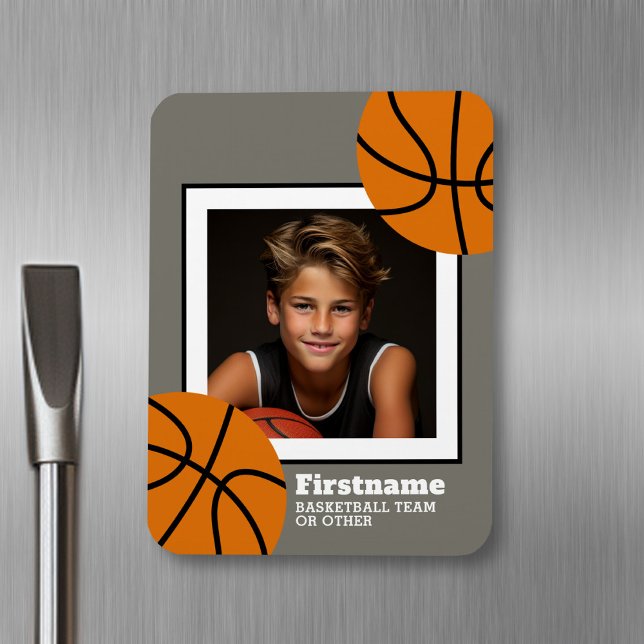 Basketball Photo Add Your Name - Can Edit Colour Magnet (Personalized fridge magnet - sports photo)