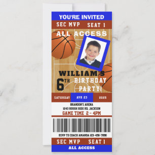Basketball Photo Birthday Party Ticket Invitation
