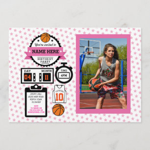 Basketball Photo Birthday Pink Sport Party Girls Invitation