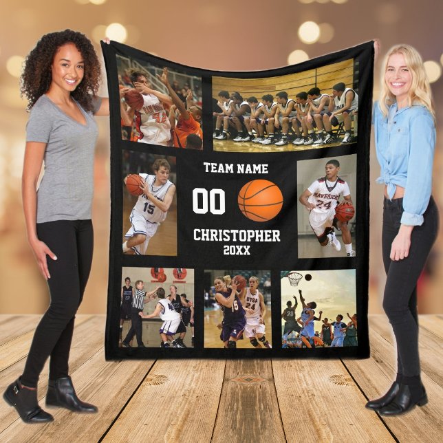 Basketball photo collage fleece blanket (Basketball photo collage fleece blanket)
