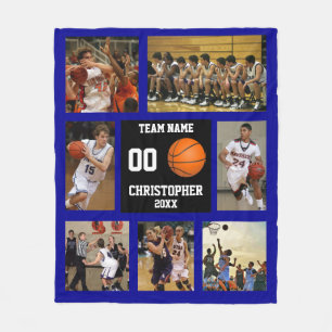 Basketball photo collage fleece Navy blue blanket