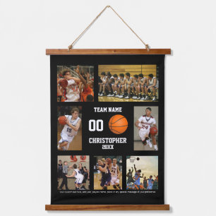 Basketball photo collage personalised black hanging tapestry