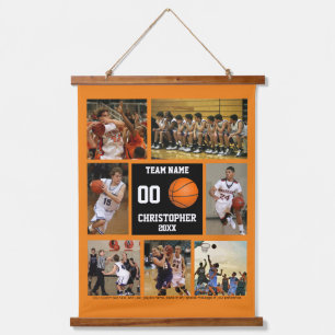 Basketball photo collage personalised orange hanging tapestry