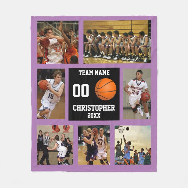 Basketball photo collage Purple Fleece Blanket (Front)