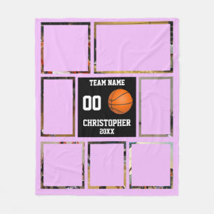 Basketball photo collage Purple fleece blanket