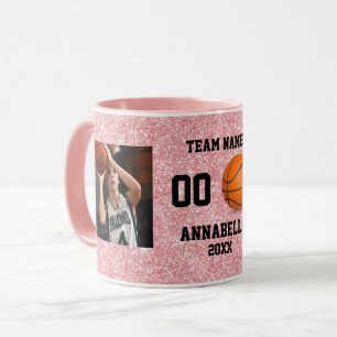 Basketball Photo Collage Rose Gold Sparkle Mug