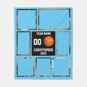Basketball photo collage Sky blue Fleece Blanket