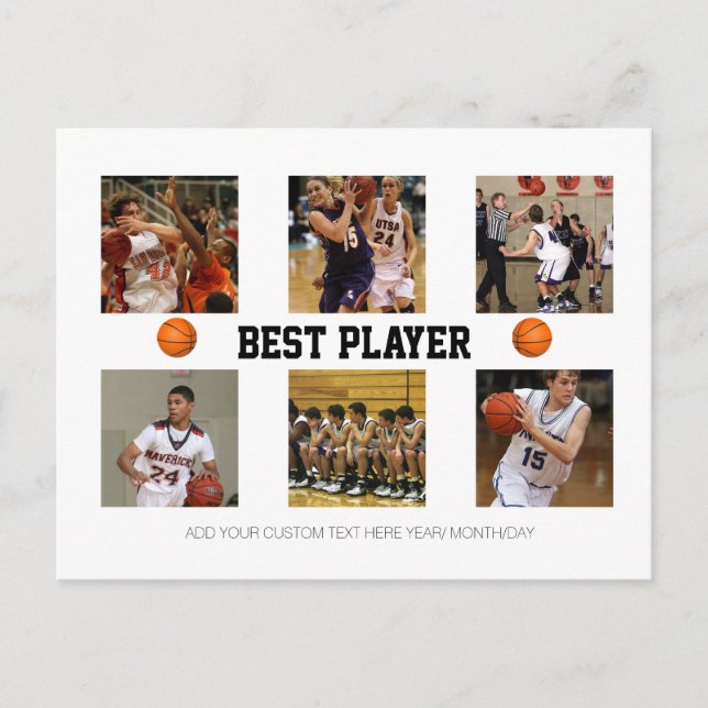 Basketball photo collage template Photo Block Postcard (Front)