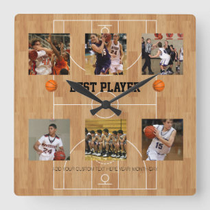 Basketball photo collage template Photo Block Square Wall Clock