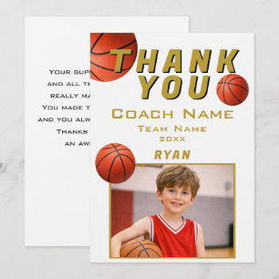 Basketball Photo Player Team Coach Thank You Card