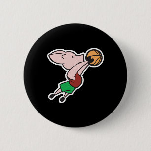 basketball pig 6 cm round badge