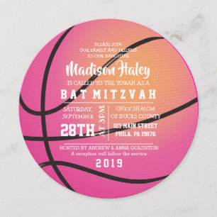 BASKETBALL PINK Bat Mitzvah Invitation